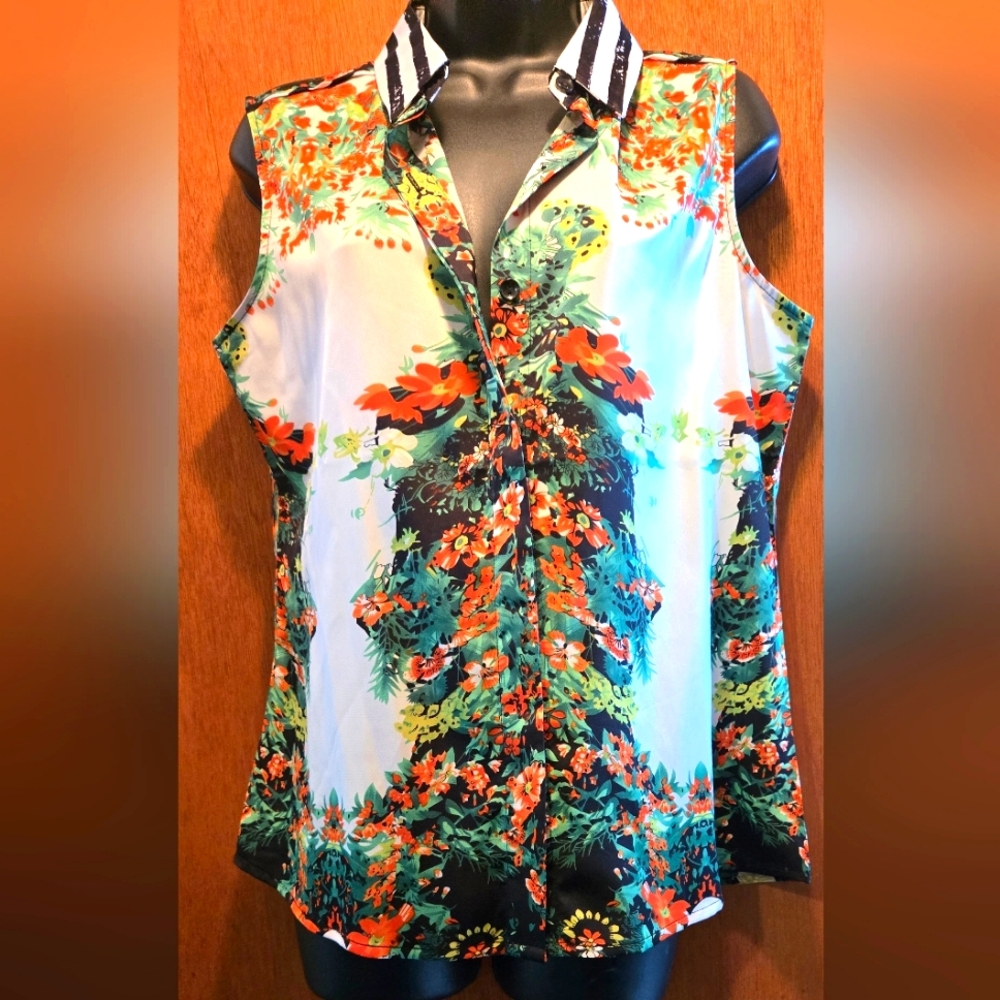 Mark. Floral Sleeveless Top Digital Art Multicolor SzL